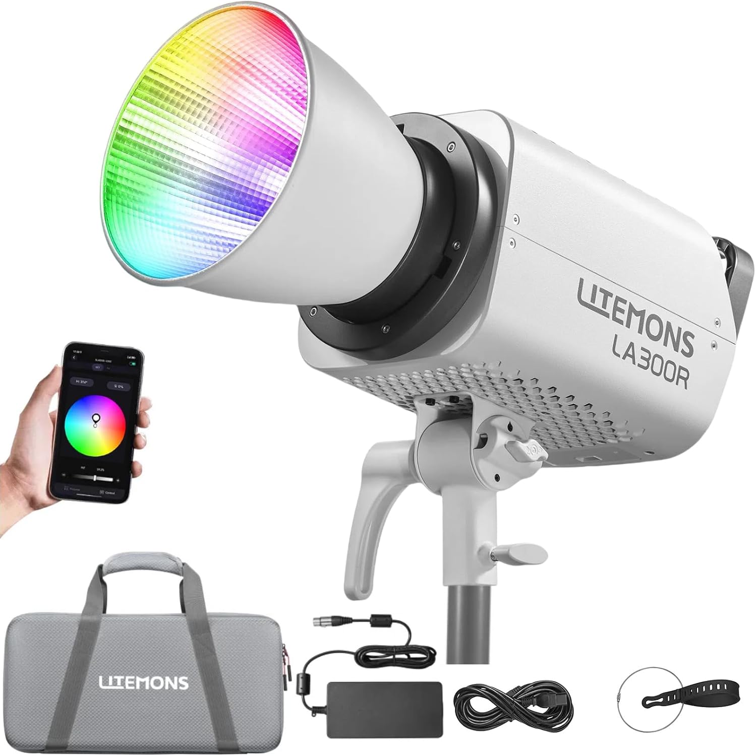 Godox LA300R RGB LED Video Light with Carry Bag, 330W 102000Lux@1M Studio Bright Light, 1800K-10000K Bowens Mount RGB LED Light with 14 FX Effects 0-100% Dimming for Videoregraphy