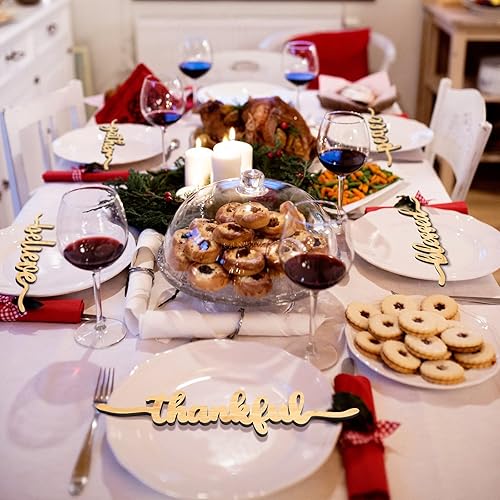 Miniatura 61 de 12 piezas de Navidad con recorte de madera con texto en inglés "Joyful Merry Thankful Grateful Blessed Peace Gather", letrero de Navidad recortado