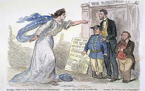 La historieta de la guerra civil Ncolumbia reprocha al presidente Lincoln y al secretario de guerra Edwin Stanton por las fuertes pérdidas sufridas