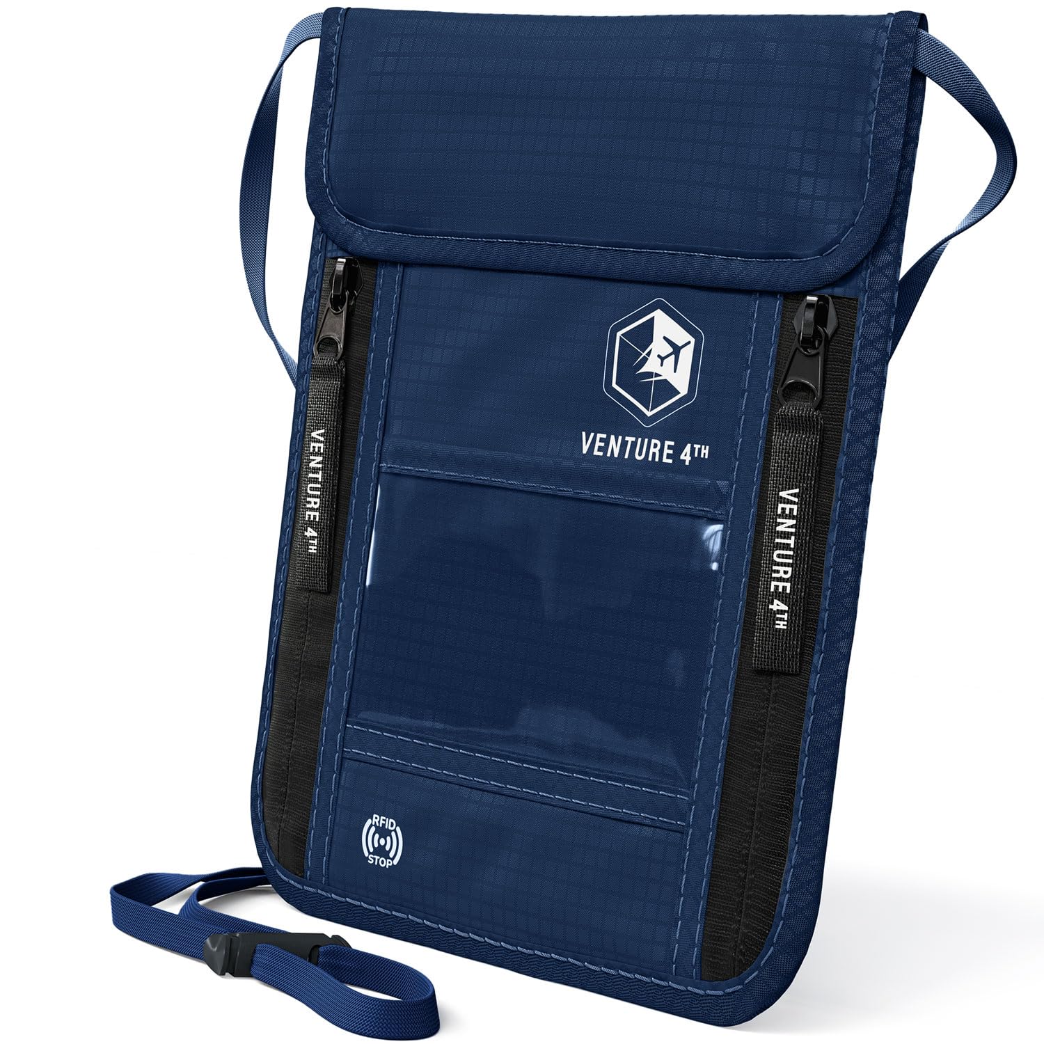Neck Wallet, RFID Blocking Passport Holder for Travel – Hidden Neck Pouch with 6 Compartments, Slim Lightweight Organizer with Adjustable Strap for Cash, Cards & Passport (Navy Blue)