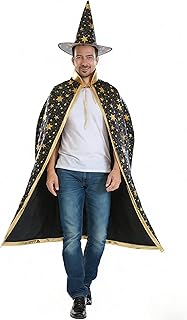 Generisch Halloween Kostüm, Zauberer Kostüm Kinder, Erwachsene, Wizard Cape Witch Umhang mit Hut, kostüm Hexenhut Faschingskostüm für Karneval Fasching Cosplay