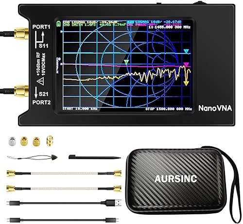 AURSINC NanoVNA-H4 Analizador de red vectorial, 4 pulgadas Lastest V4.4 9KHz-1.5GHz, con carcasa rígida EVA bolsa de almacenamiento protectora para