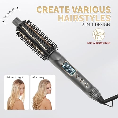 Miniatura 2 de TANSHINE Cepillo de rizador, cepillo térmico para rizar de 1.25 pulgadas, cepillo redondo profesional con calentamiento instantáneo antiquemaduras