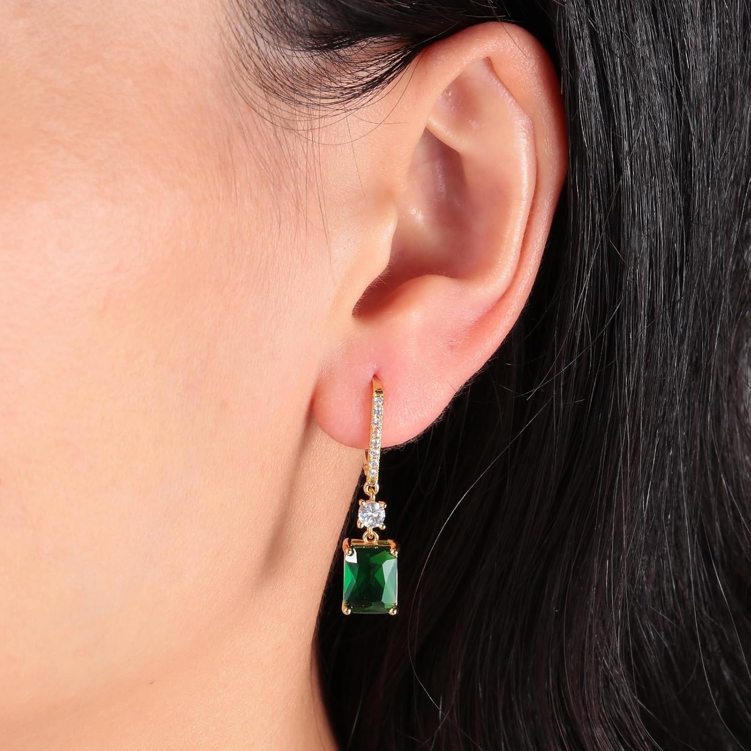 CiNily Rectangular-cut Drop Dangle Earrings for Women Hypoallergenic, Multi-color Cubic Zirconia Earrings Diamond Dangle Earrings Jewelry Gifts for Mothers Day 14K White Gold - Image 2