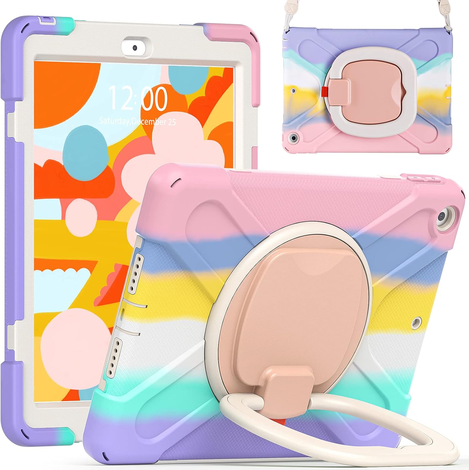 iPad 10.2 8th/7th Generation Case, 3 Layers Shockproof Hard Rugged Protective Hard Cover Cases with Folding Handle Grip/Carrying Strap/Stand for iPad 10.2 2020/2019 Gen (Pink)