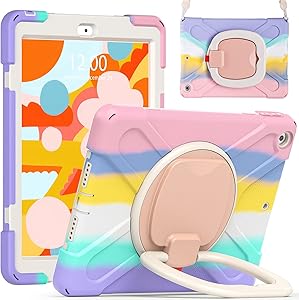 iPad 10.2 8th/7th Generation Case, 3 Layers Shockproof Hard Rugged Protective Hard Cover Cases with Folding Handle Grip/Carrying Strap/Stand for iPad 10.2 2020/2019 Gen (Pink)