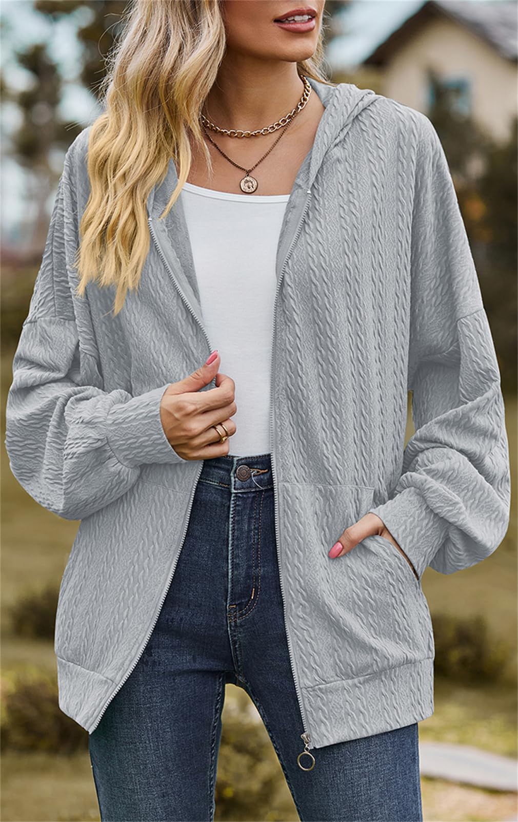 PANOZON Femme Sweat À Capuche Fermeture Éclair Hooded Cardigan Cordon Sweat-Shirt Loisir Ample Outerwear avec Poches