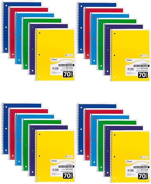 Mead Spiral Notebook, College Ruled, 1 Subject, 24Pack