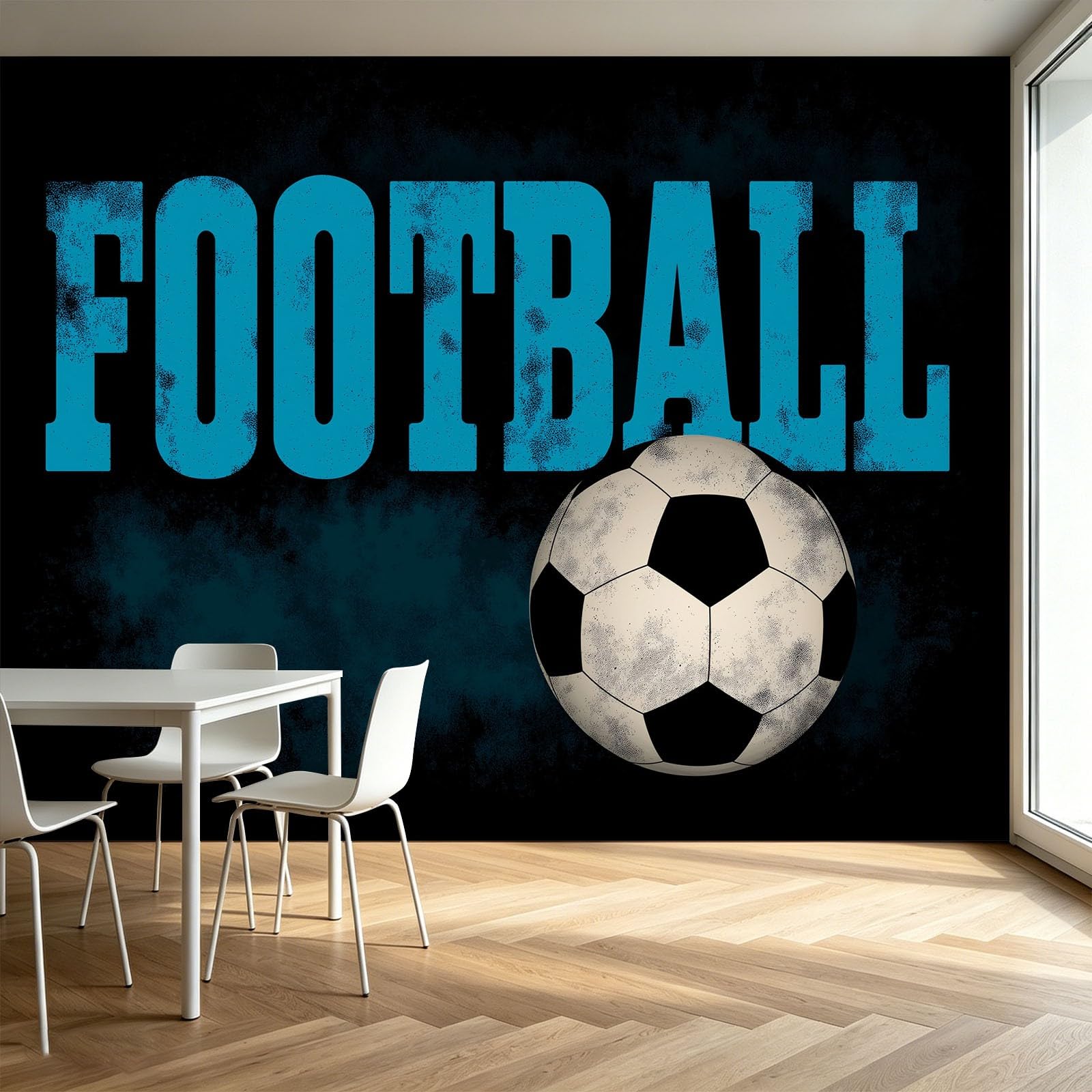 Postarzane litery paski piłka nożna sport pokój dziecięcy mural ścienny 250 szer. x 175 cm wys. cm, kreskówkowa niestandardowa fototapeta do sypialni dziecięcej przedszkola - czarna tapeta mural