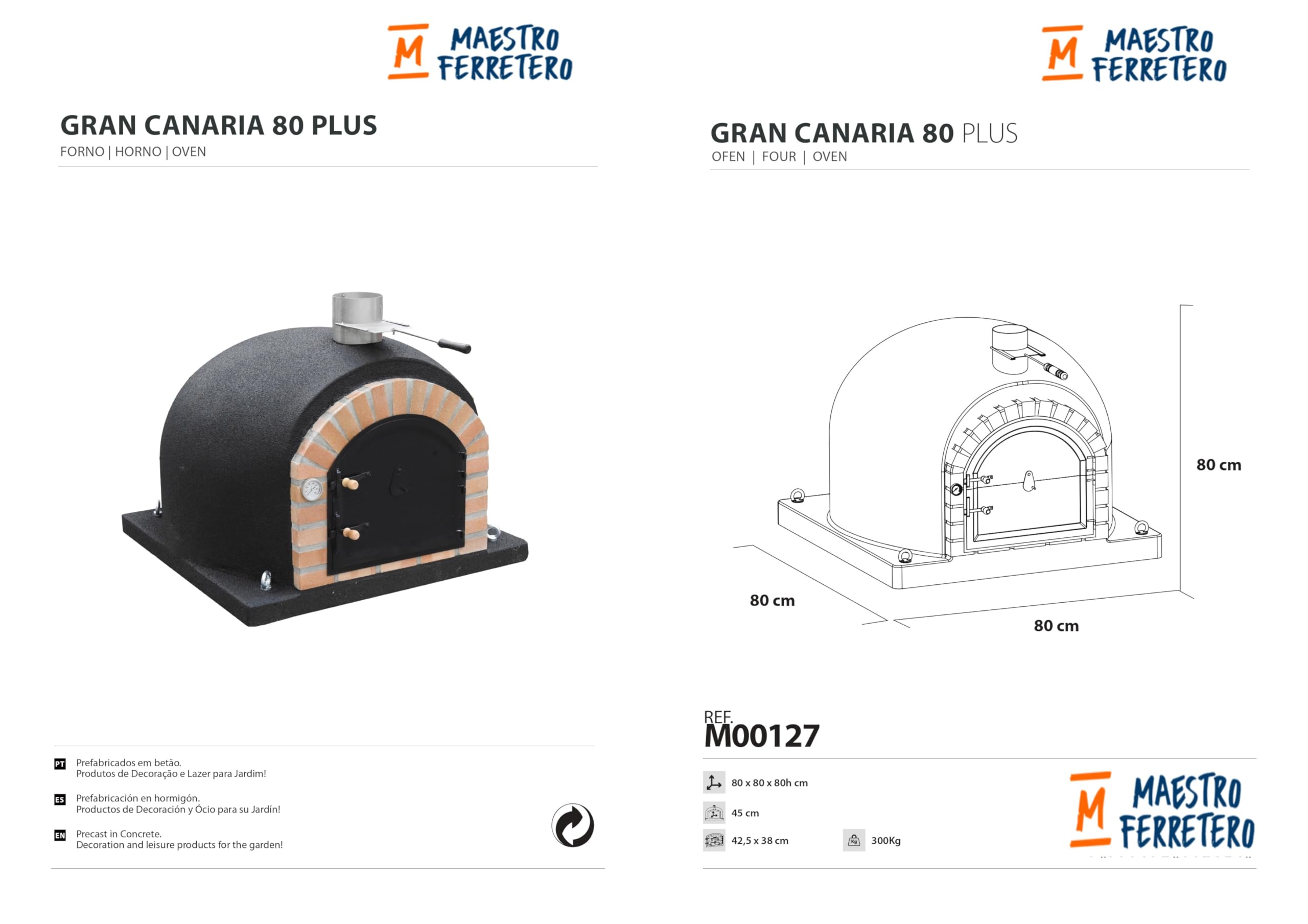 MOVELAR - Horno de Leña Exterior de Obra GRAN CANÁRIA (Negro - 80 x 80 x 65 cm) - Horno de obra exterior pequeño, cocción con leña, aislado con corcho, 3 mantas cerámicas - REF: M00127