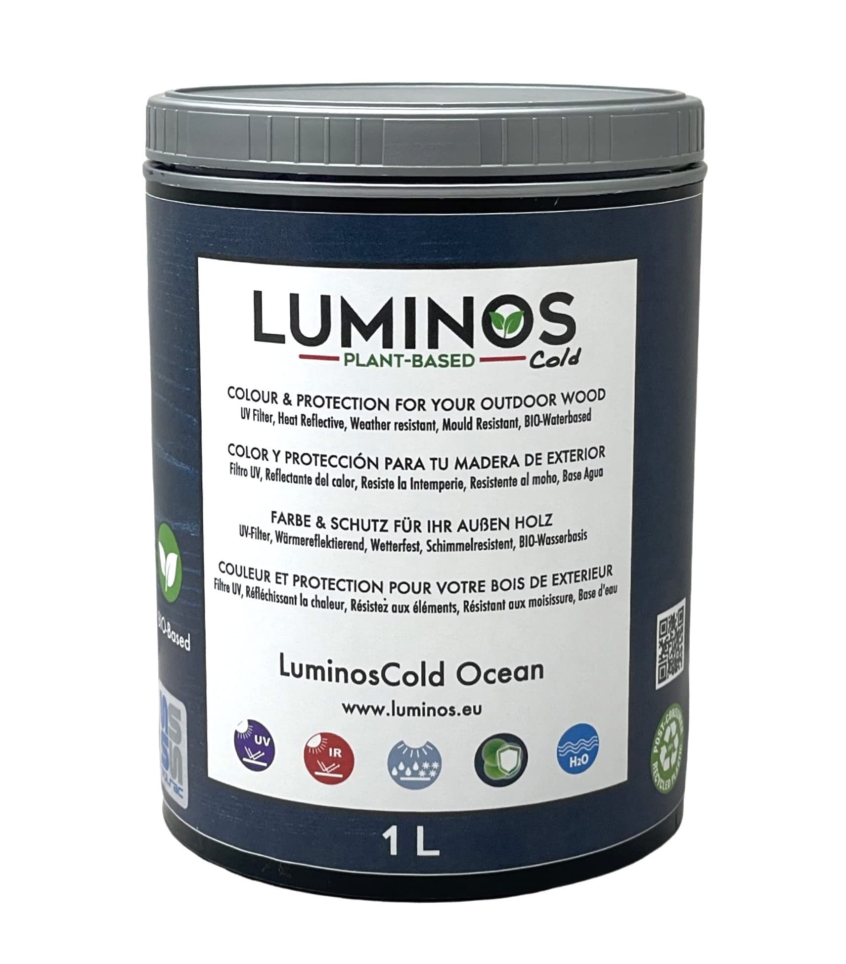 Luminos Cold - LUM1151 - OCEAN - Lasure Biobased pour bois extérieur à l'eau - Ócean Bleu 1L