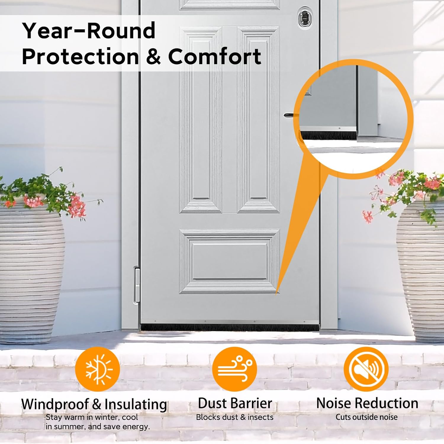 Door Bottom Brush Seal 3 Pack, Retsun 1 1/2" x 39.37" Aluminum Door Sweep for Garage, Exterior & Sliding Doors, Screw-On Draft Stopper for Gaps Up to 1", Keeps Out Dust & Insects (9 FT, 1.5in, 3)