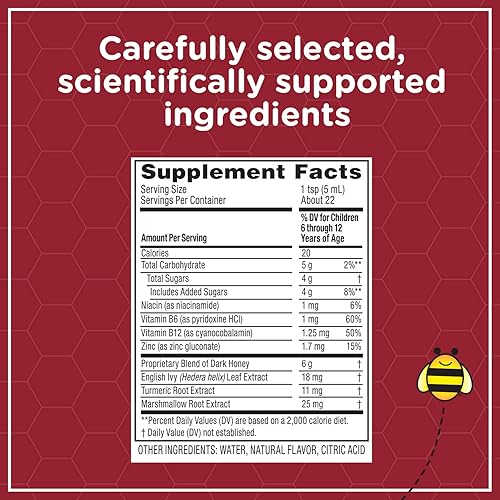 Miniatura 6 de Zarbee's Tos diurna todo en uno para niños de 6 a 12 años con miel oscura, cúrcuma, vitaminas B y zinc, 1 recomendado por pediatra, sin drogas ni