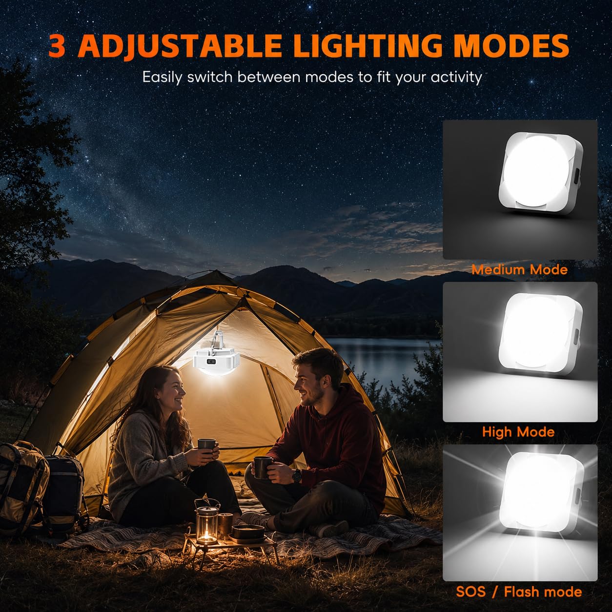 Linterna LED recargable para acampar: 2000 mAh, luz de tienda de campaña con imán, linterna impermeable esencial para camping, senderismo, corte de energía, emergencia, supervivencia, mochilero