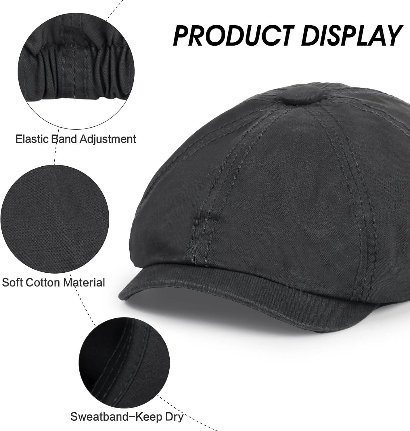 Newsboy Cap for Men Cotton 8 Panel Men's Flat Cap