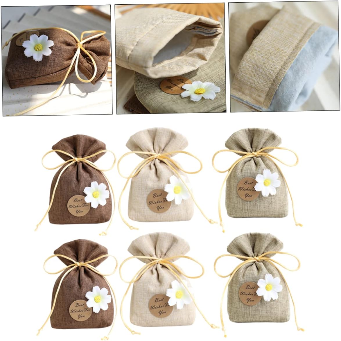 6pcs Lavender Sachet Bags for Home and Car Fragrance Empty Herbal Bags for Freshness Wardrobe and Storage Cotton-Linen Material Beige Khaki