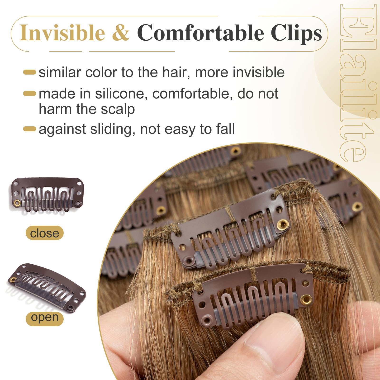 Elailite Echthaar Clip in Extensions 8 Tressen Glatt #27 Dunkelblond, Haarverlängerung Real Human Haar 45cm-70g