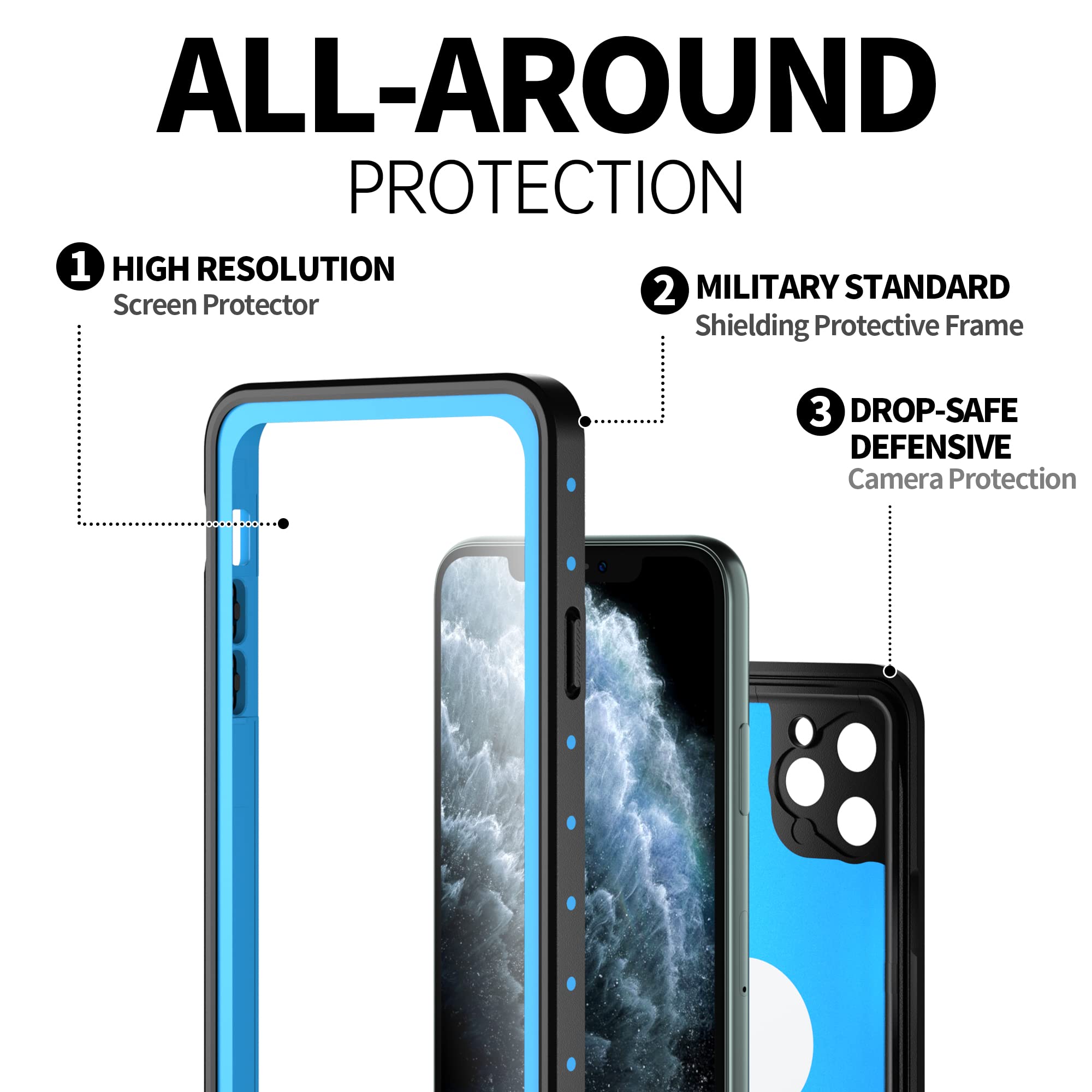 BEASTEK Funda impermeable para Apple iPhone 11 Pro, serie NRE, a prueba de golpes, bajo el agua, IP68, con protector de pantalla integrado, funda protectora resistente de cuerpo completo, para iPhone