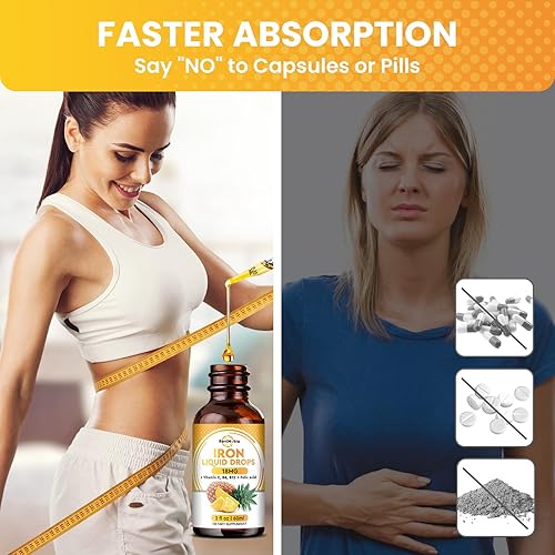 Miniatura 3 de Paquete de 2 suplementos de hierro líquido para mujeres, hombres y niños, gotas de hierro líquido con folato, vitamina C, B6, B12 para anemia,