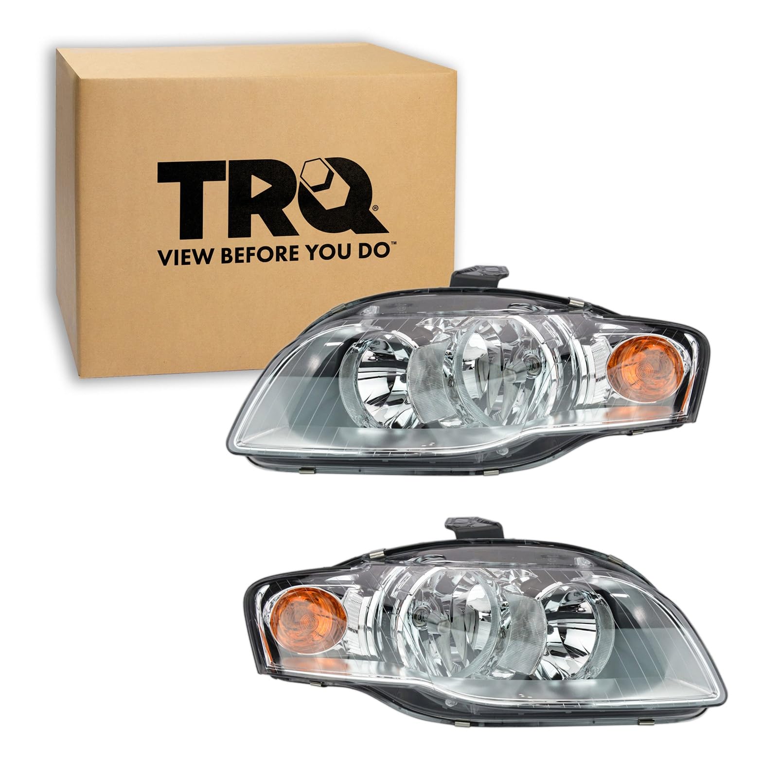 TRQ Headlight Assembly Set AU2502128 AU2503128 Compatible with 2005-2009 Audi A4 A4 Quattro 2007-2009 S4