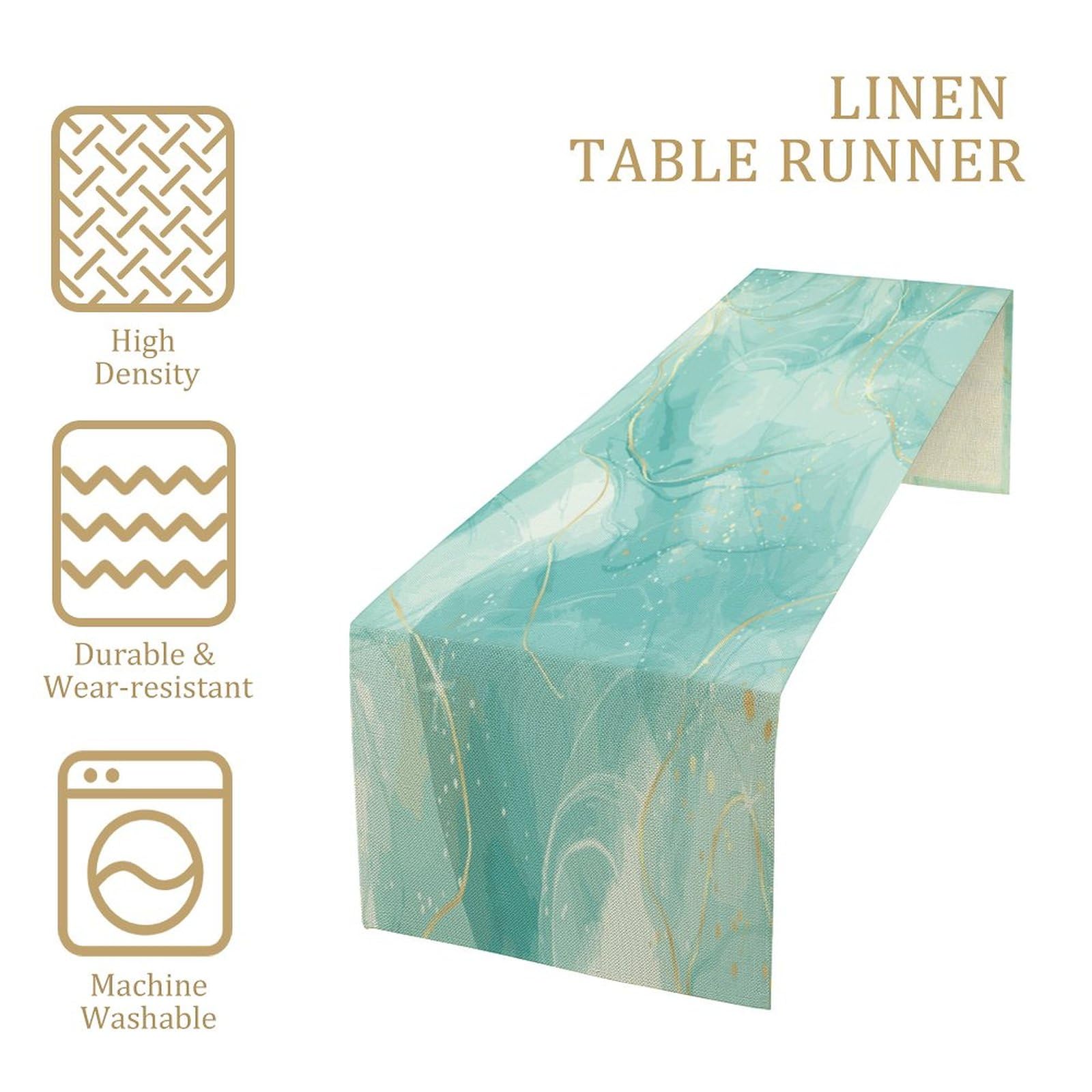 Camino de mesa de mármol con patrón de textura verde y dorado, decoración de tocador, jardín, granja, boda, fiesta, vacaciones, cena, hogar, 13 x 60 pulgadas