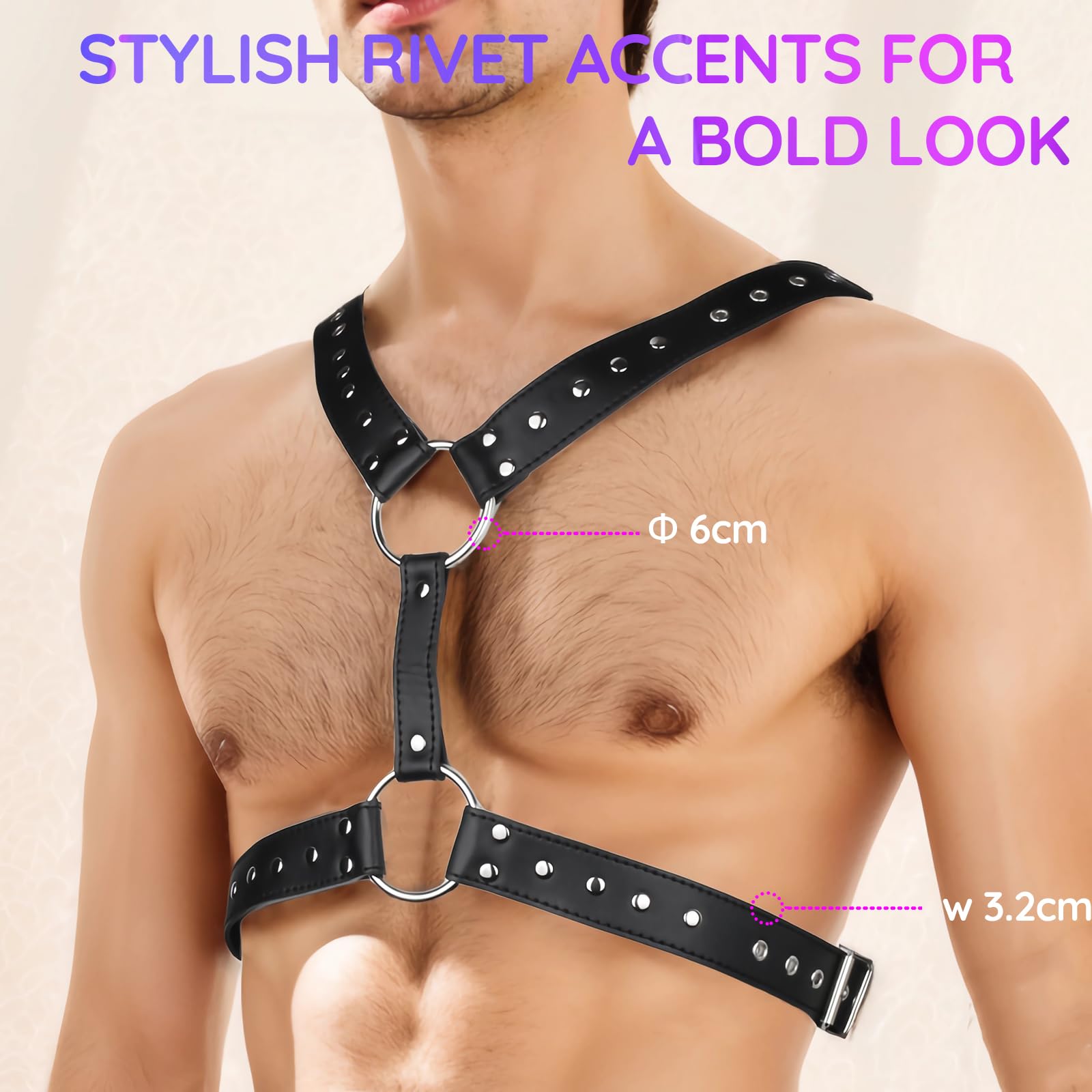Arnés para hombre, arnés de cuero ajustable para hombre, arnés sexy para el pecho, cinturón con reflejos musculares para fiestas, discotecas, cosplay, club, declaración de moda #24