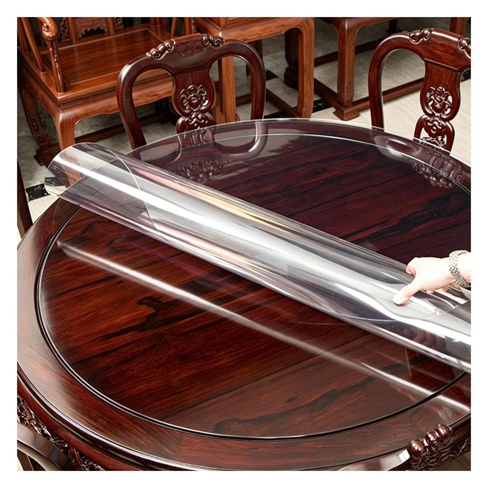 Protection de table ronde en PVC robuste de 1,5 mm pour la préservation de meubles de valeur
