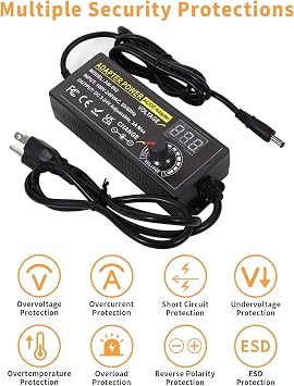 3V ~ 24V 3A 72W Power Supply Adjustable 3V 5V 6V 9V 12V 15V 16V 18V 19V 20V 24V Universal VariableAC/DC Adapter 100V-240V AC to DC Converter with 14 Tips for LED Strip Light Speaker Router