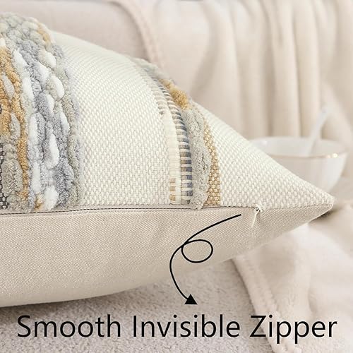 Miniatura 4 de Tosleo Fundas de Almohada Boho con Mechones 18x18 Juego de 2 Fundas de Almohada Decorativas a Rayas Fundas de Chenilla de Acento Funda de Cojín