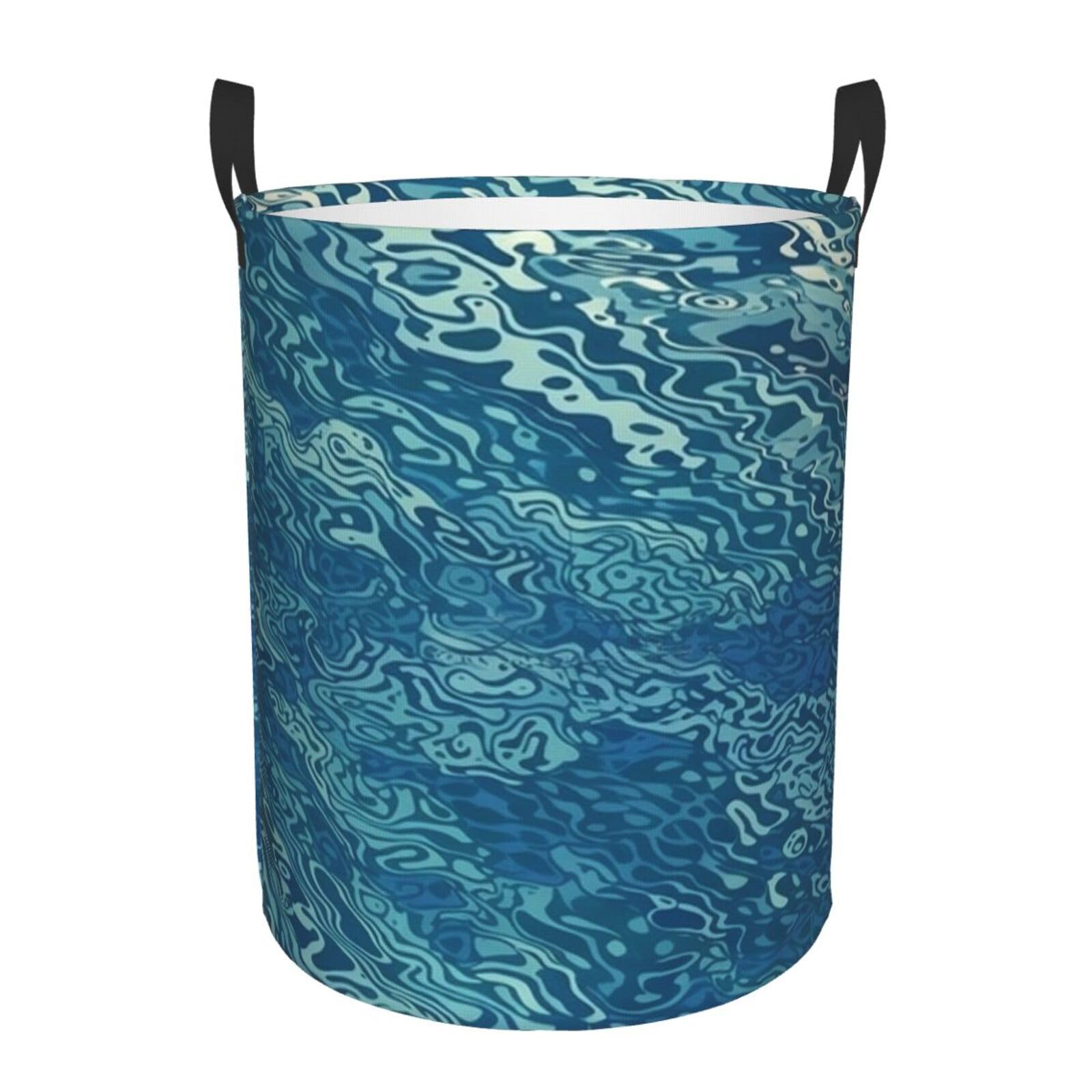 Beautiful sea surface print Circular Hamper Waterproof Storage Bin Organizer Basket Laundry Hamper With Handles For Clothes Toys Small