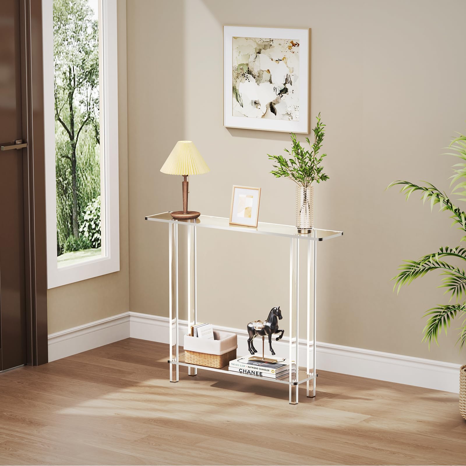 Tavolo Consolle in Acrilico Trasparente, 2 Ripiani, 20 x 100 x 80 cm, Ingresso Consolle per Corridoio, Soggiorno, Camera da Letto (Clear)