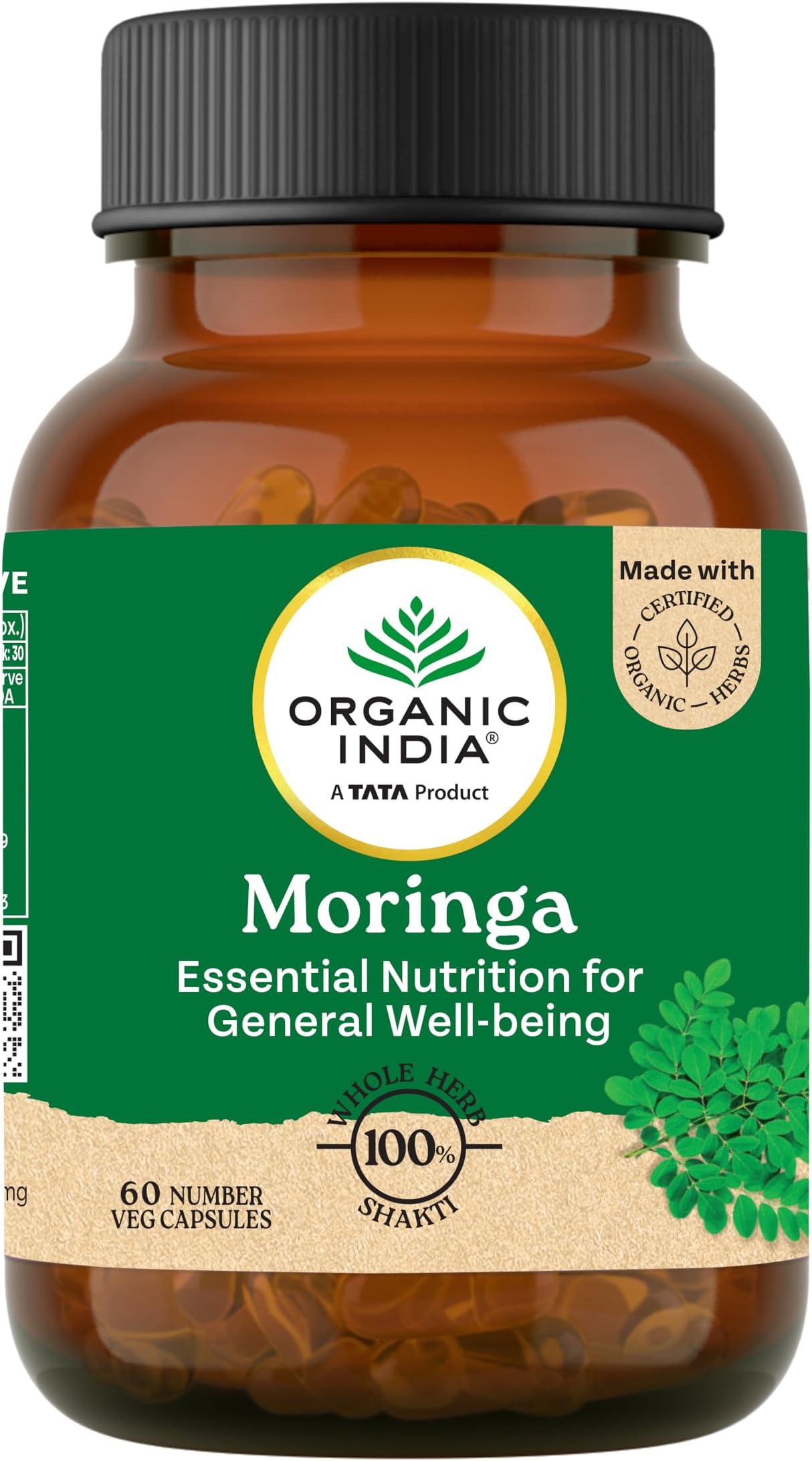 A TATA Product - Organic India Moringa Capsules - 60 Veg Caps, Essential Nutrition Superfood, Helps Naturally Boost Energy Level, Improves Stamina, Rich In Vitamins & Minerals, GMP & NPOP Certified Organic