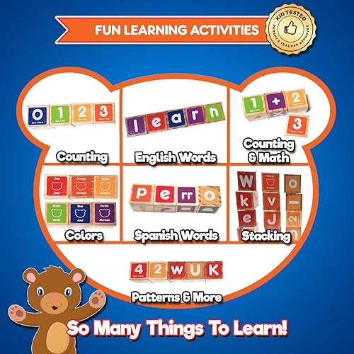 Miniatura 6 de KIDS KORNER Juguetes de bloques del alfabeto para niños pequeños, juguetes educativos bilingües, juguetes de aprendizaje en español, juguetes