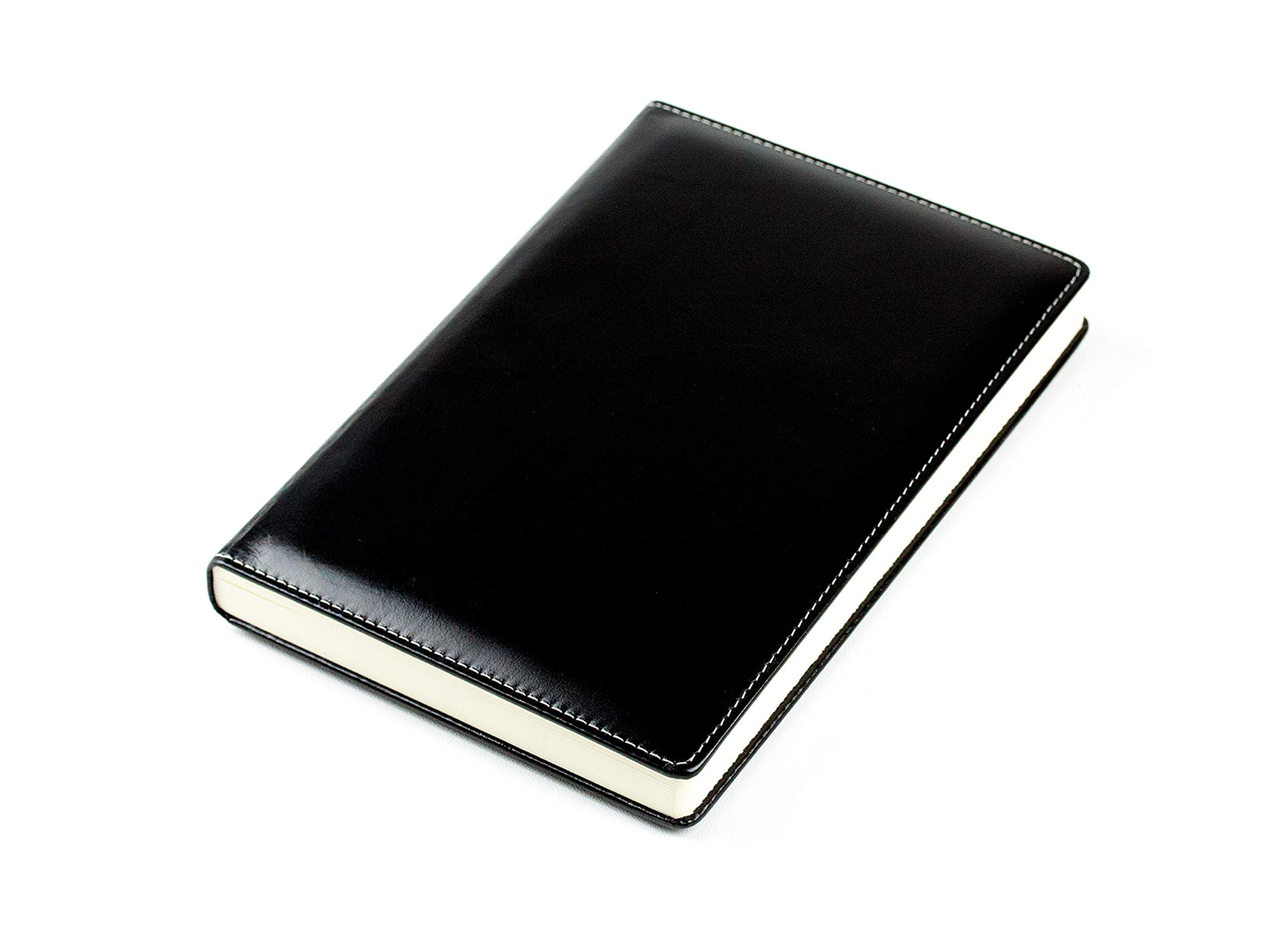 DELMON VARONE - 5 Jahres Kalender "immerwährend" gebunden Anilin Leder schwarz - Organizer Terminplaner (1 Tag 1 Seite) - Buchkalender Tagebuch mit Tagesübersicht - Notizbuch Kalenderbuch für 5 Jahre