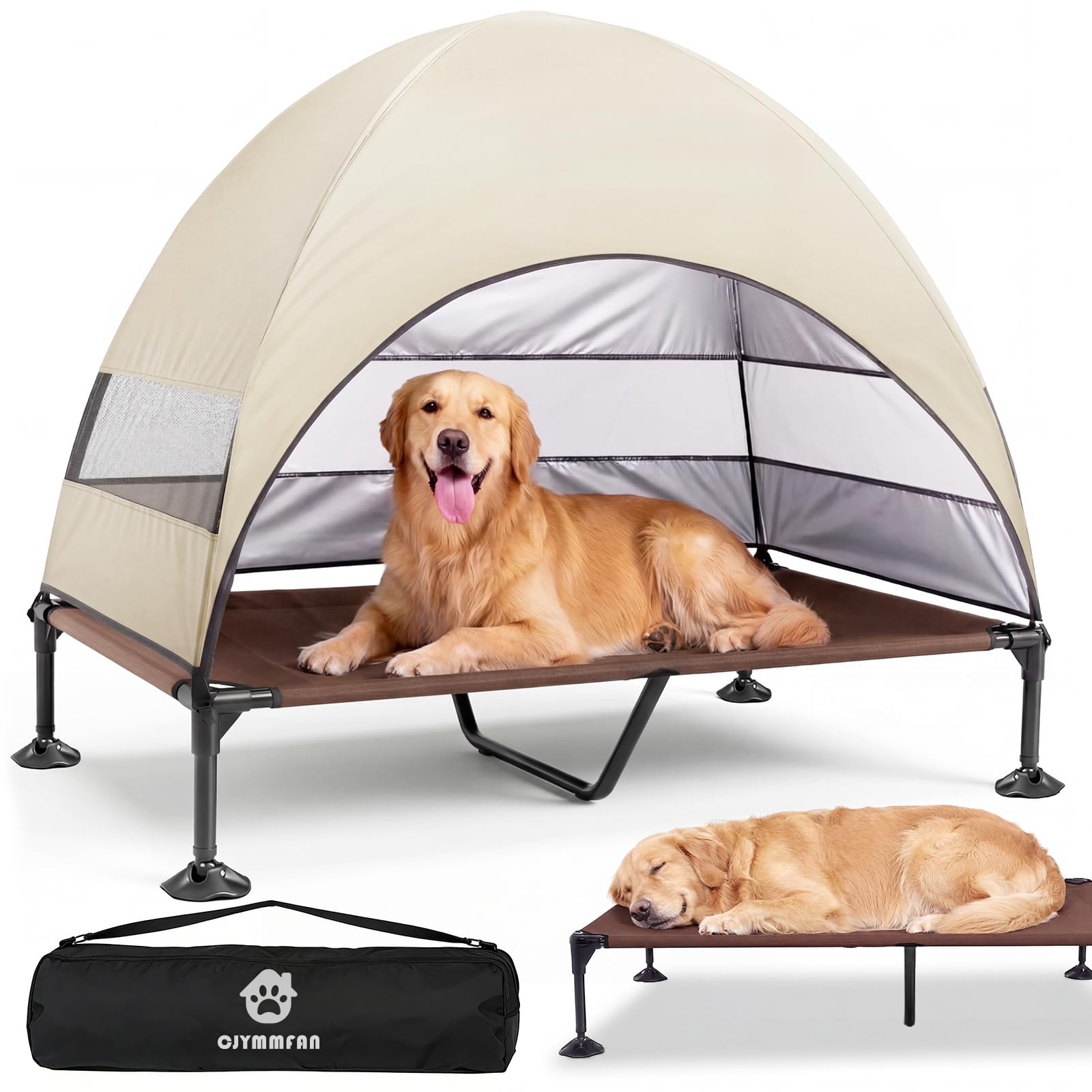 Cama elevada para Perros al Aire Libre con Techo, Tumbona Plegable con pies Antideslizantes, Tienda para Perros al Aire Libre con Gran Sombra, Cama elevada para Camping, jardín, Playa (Caqui, XL)