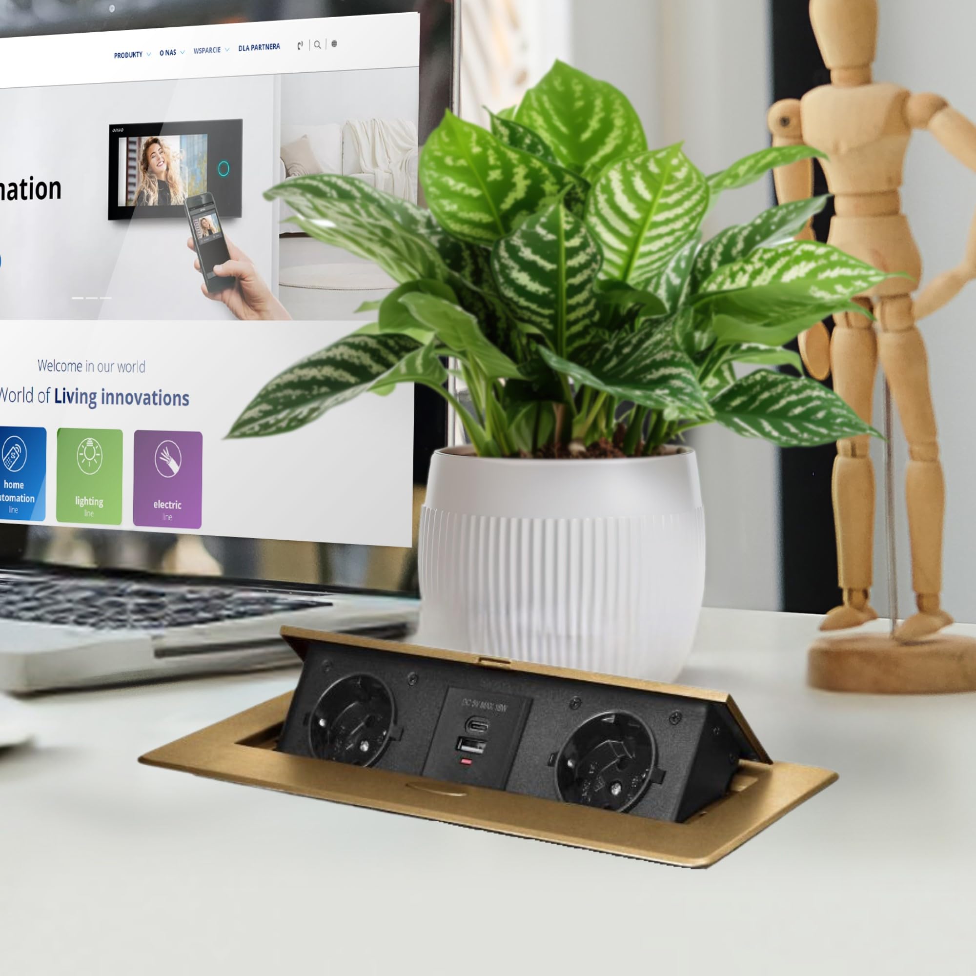 Regleta Enchufes - Empotrable Mesa - Enchufe Multiple con Borde Plano Fresado Regletas Enchufes con Cargador USB 2 2P+Z (Schuko) 2X USB (typ A+C; 3,6A) - Ideal para Oficina y Hogar