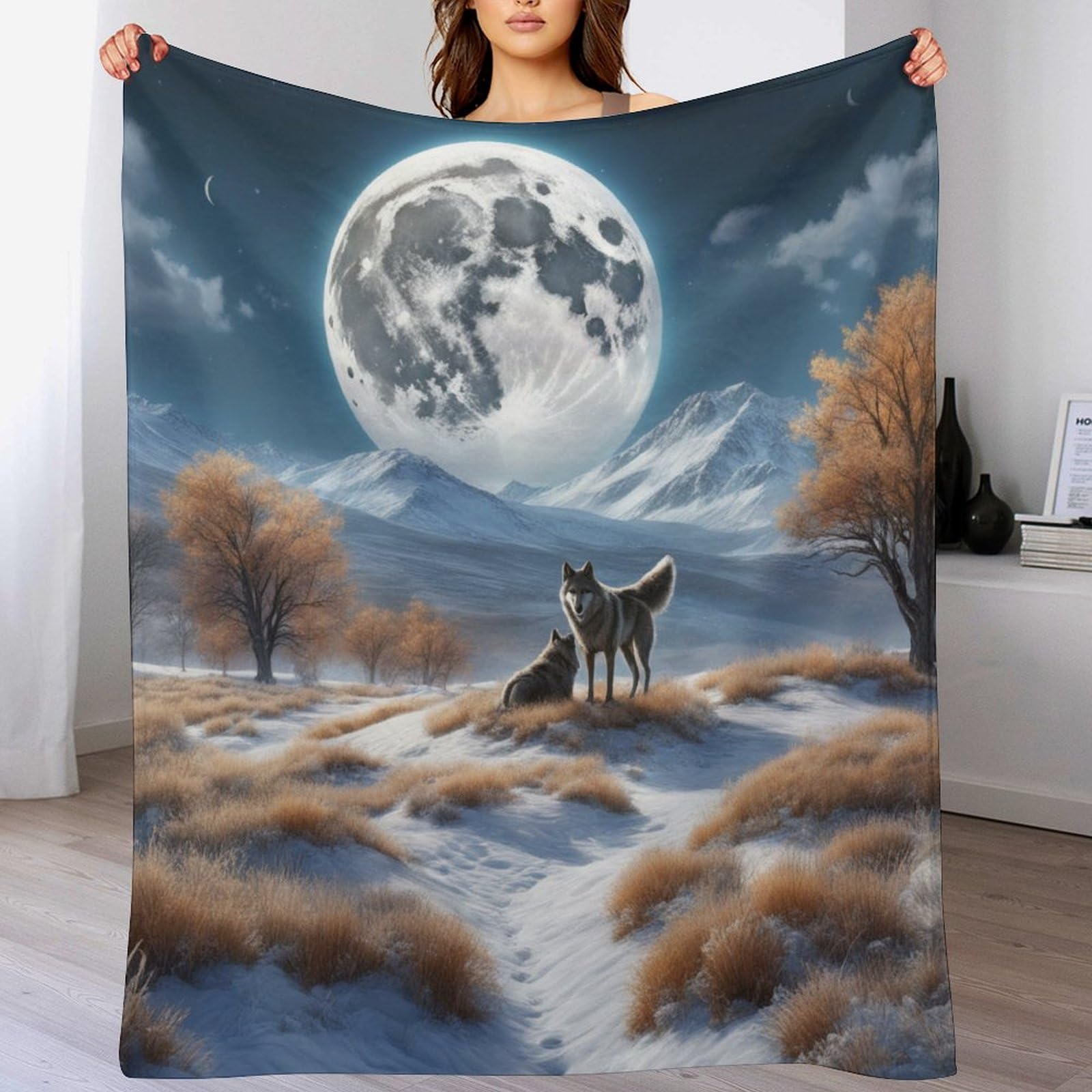 Couvertures en peluche loup au toucher soyeux et finitions soignées pour lit 180x200