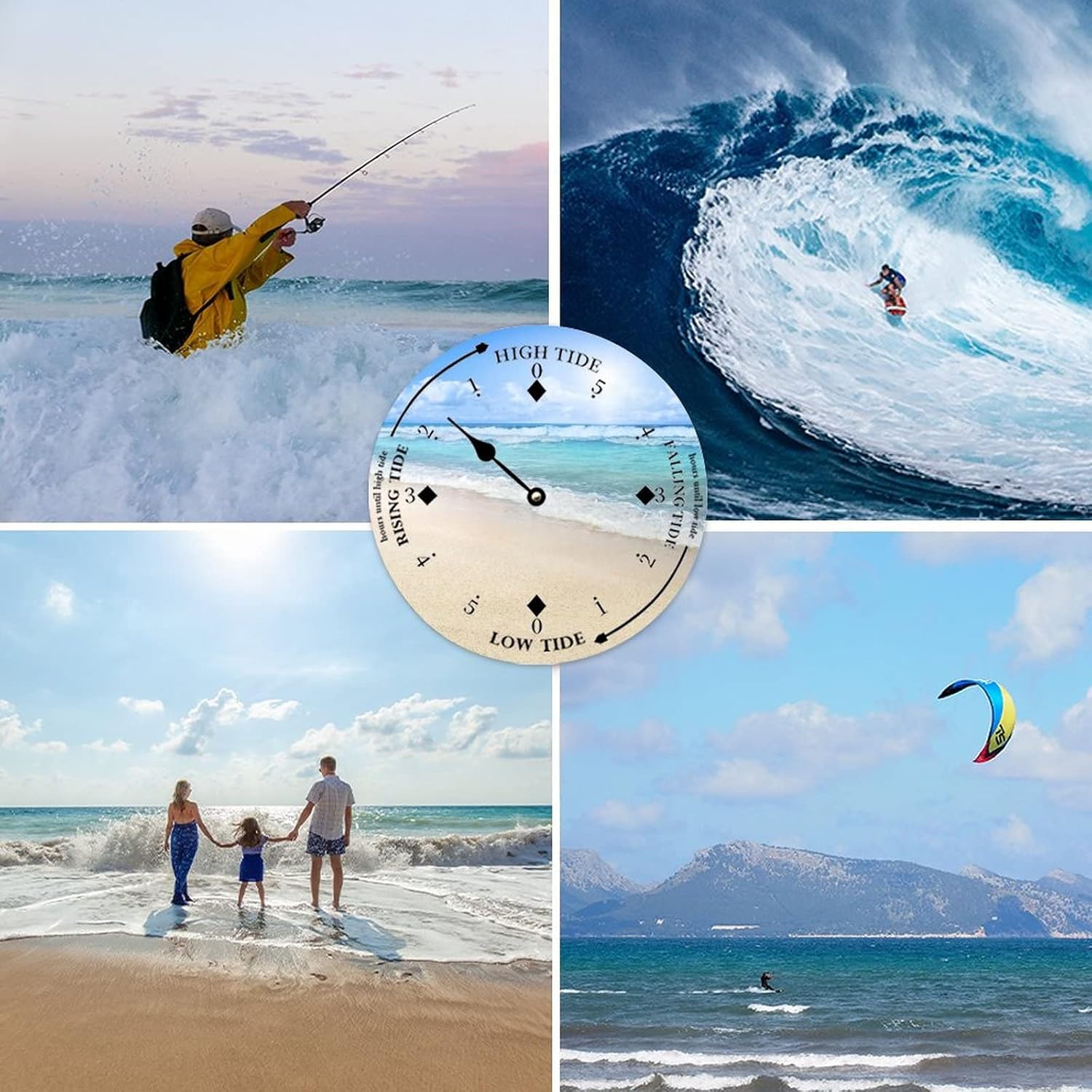 Tide Clock Beach and Shell Ocean Time Moon Tidal Clock Coastal Clock with High and Low Tide Nautical Tide Movement Clock for Beach House Deck Summer Decor Novelty Gift for Fishermen