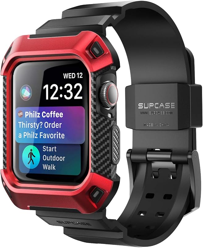 SUPCASE for Apple Watch 9/8/7/6/5/4/SE Case with Band 45mm/44mm Red | Side Bumper, Adjustable Strap Band, Heavy Duty Protection, Anti-Scratch, Sport Style for Men, Unicorn Beetle Pro