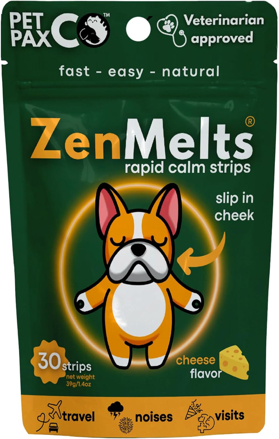 Calming Strips for Dogs 4-in-1  30 Behavioral Support Melts with Chamomile, L-Theanine, Tryptophan & Melatonin for Dogs  Supports Calm During Fireworks & Separation  Non Drowsy Pet Zen Formula