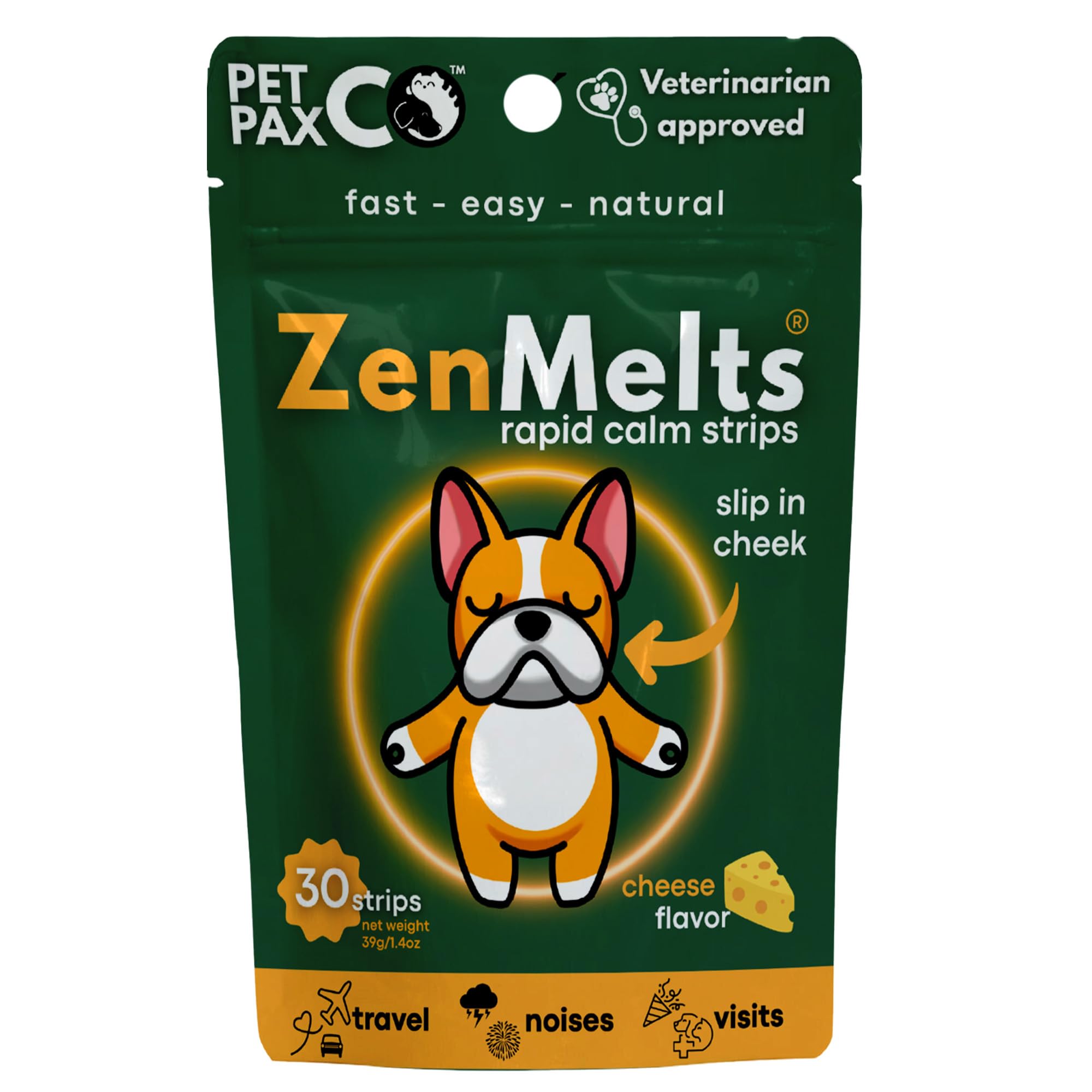 Calming Strips for Dogs 4-in-1 – 30 Behavioral Support Melts with Chamomile, L-Theanine, Tryptophan & Melatonin for Dogs – Supports Calm During Fireworks & Separation – Non Drowsy Pet Zen Formula