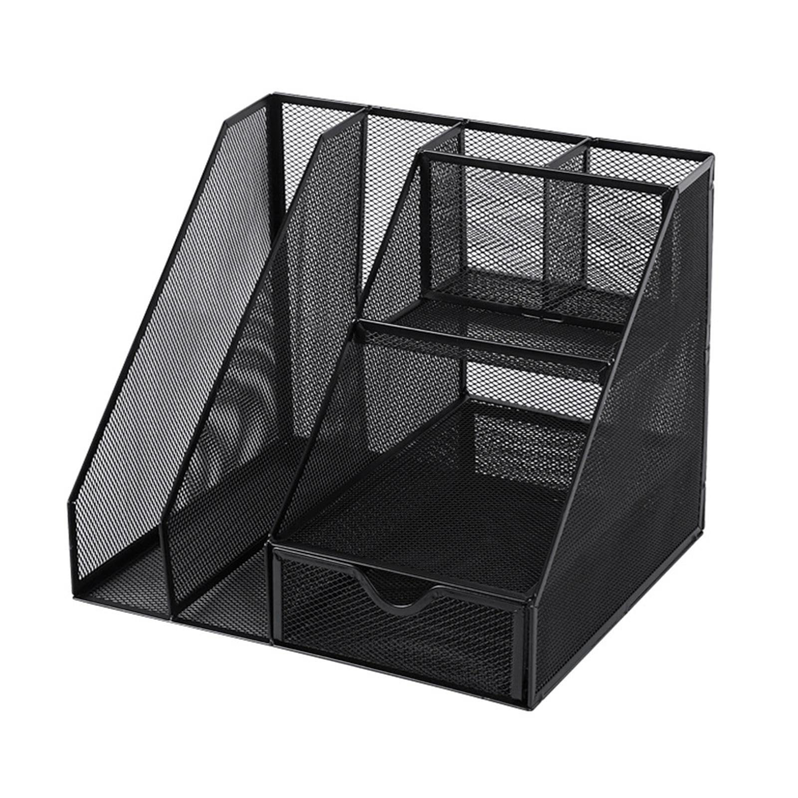 Soporte de Archivos para Escritorio, Estante Vertical de Almacenamiento, Organizador de Trabajo en Metal, Cajón a La Derecha