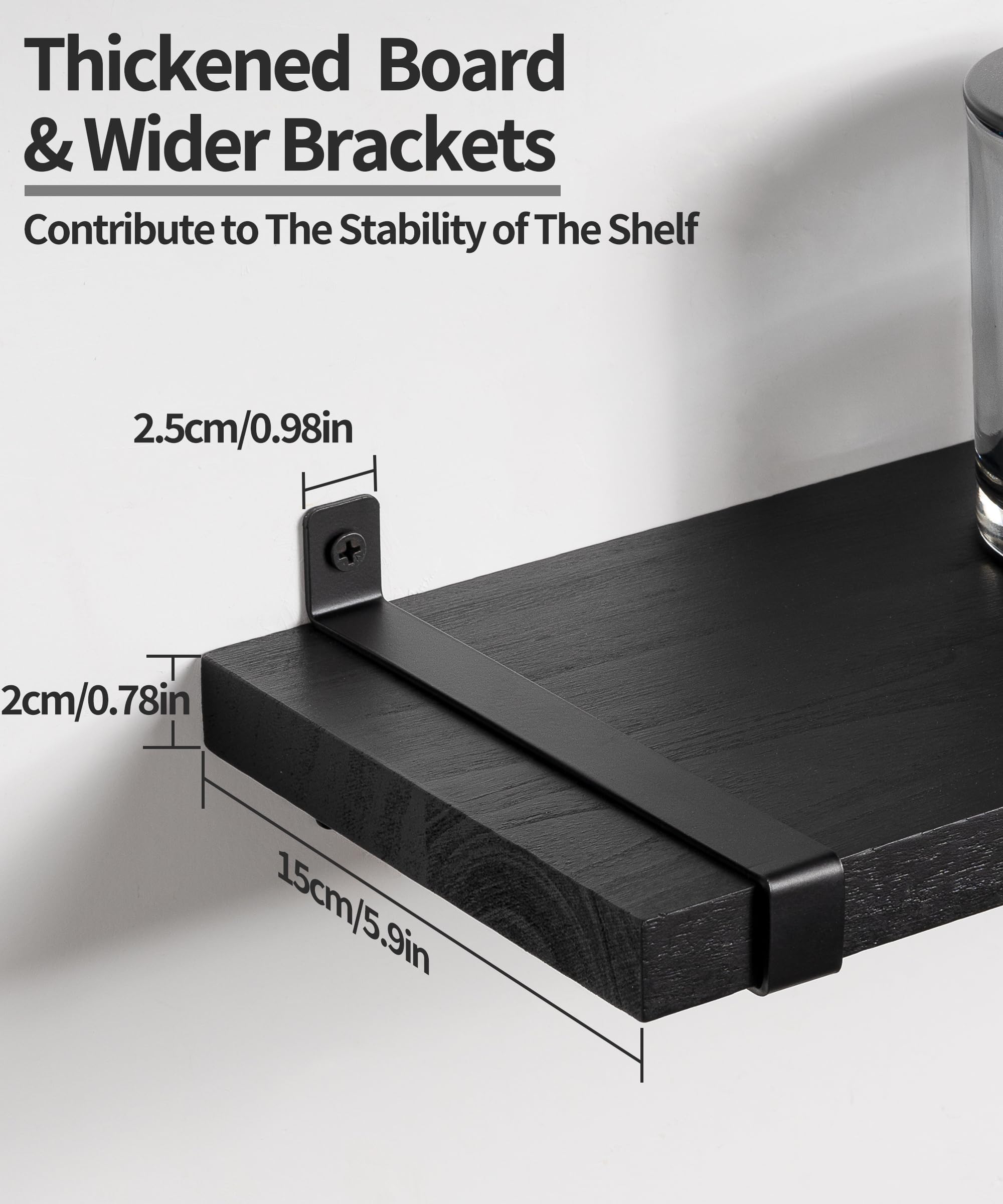 Gronda Black Floating Shelves for Wall 24 Inch Long Wall Mounted Shelves Modern Shelf Unit for Living Room Decor Bedroom Display Bathroom Kitchen Storage Set of 2 Black - Image 3