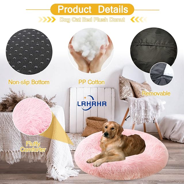 Foto 2 de 7 de LRHRHR Cama para Perros, Redonda Camas para Mascotas con Parte Inferior Antideslizante