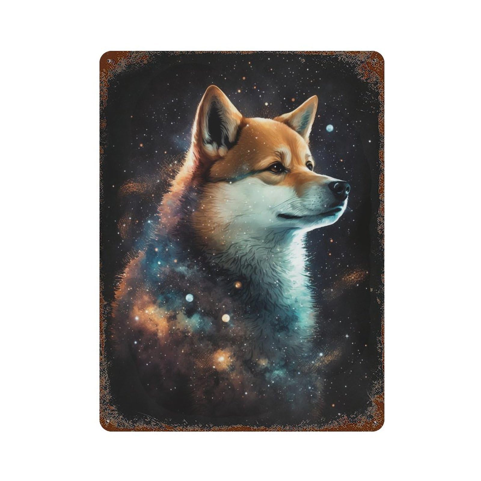Garage Style Galactic Wolf Portrait -38 Distressed Metal Wall Sign 15.7"x11.8", Retro Wall Decor for Bar And Workshop