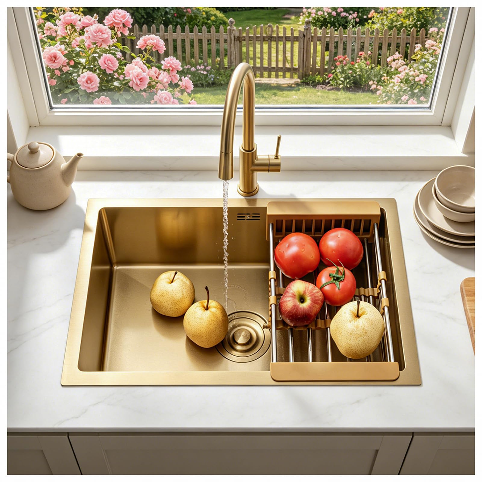 HZKSINNK 60x40cm Kitchen Sink, Brushed Gold Single Bowl Sinks, Stainless Steel Bar Kitchen Sinks, Undermount Or Above Counter Sink With Drain Filter