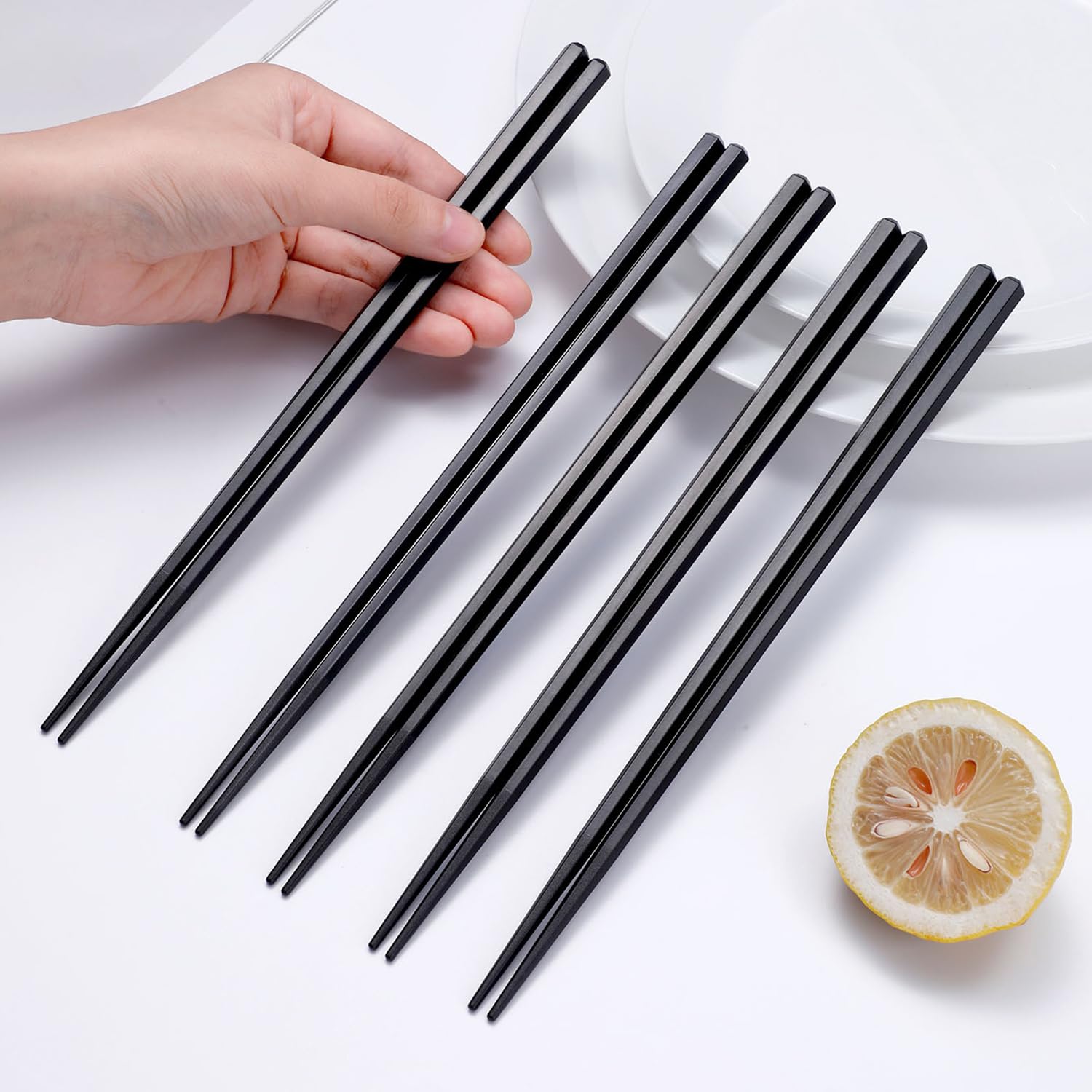10 Pairs Reusable Fiberglass Chopsticks, Dishwasher Safe, 9.6 Inch, Premium Non-Slip, Chinese and Japanese Chopsticks, Black