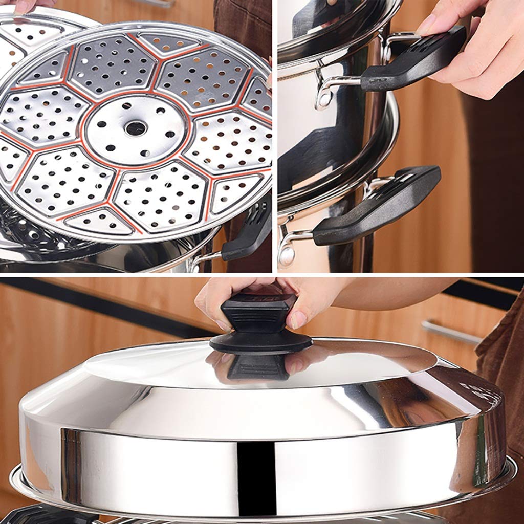 201 Edelstahl-Dampfer/Suppentopf 2-Schicht-Haushalt mit Steamer 30-40cm verdickte geeignet for Gasherd/Induktionsherd geeignet for 5-12 Personen(40cm)