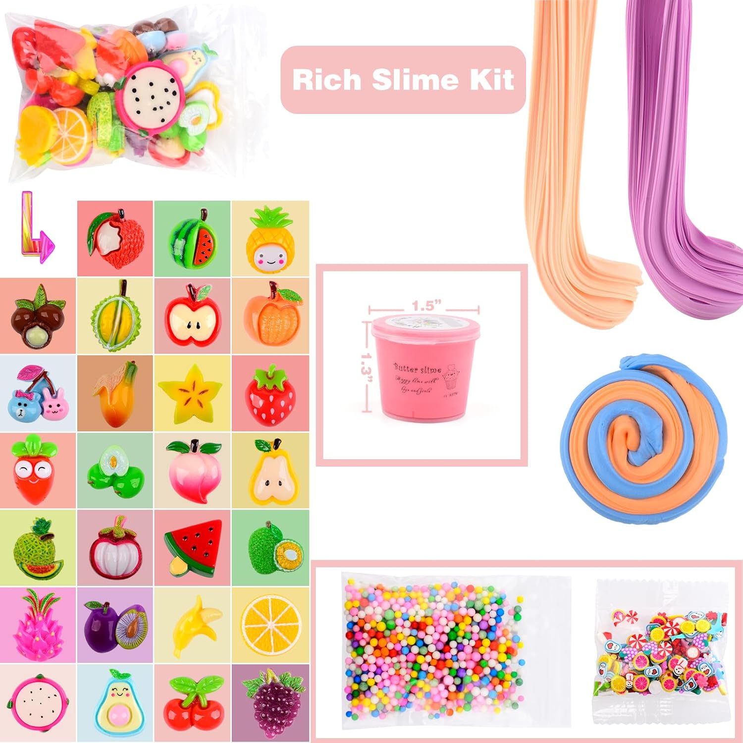 Slime Kit with 54 Pack,Valentines Mini Butter Slime, Non-Sticky and Super Soft, for Girls 10-12, Fruit Slime Party Favors Kids, Birthday Gift, DIY Putty Toy Boys