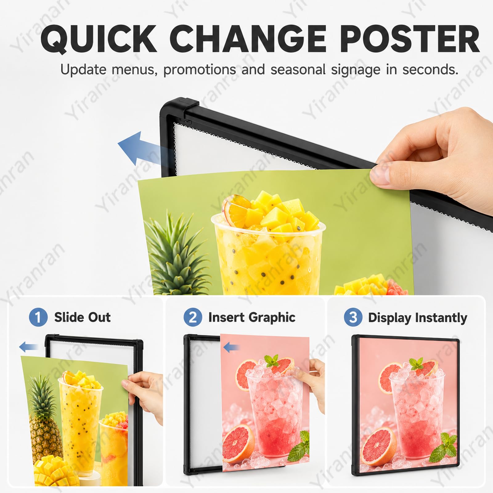 LED-Leuchtkasten, ultradünner Rahmen für Poster, gehärtetes Glas und Aluminiumrahmen, seitlicher Schnellwechsel, horizontale oder vertikale Innenwerbung für Gastronomie und Einzelhandel